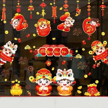 Combo decal tết tĩnh điện 2 mặt chúc mừng năm mới 2026