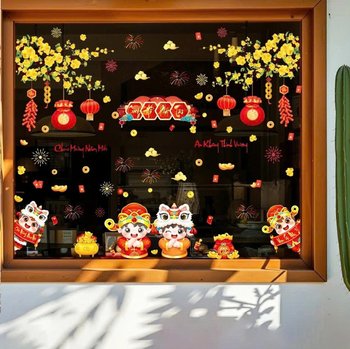 Combo decal tết tĩnh điện 2 mặt chúc mừng năm mới cung hỷ phát tài