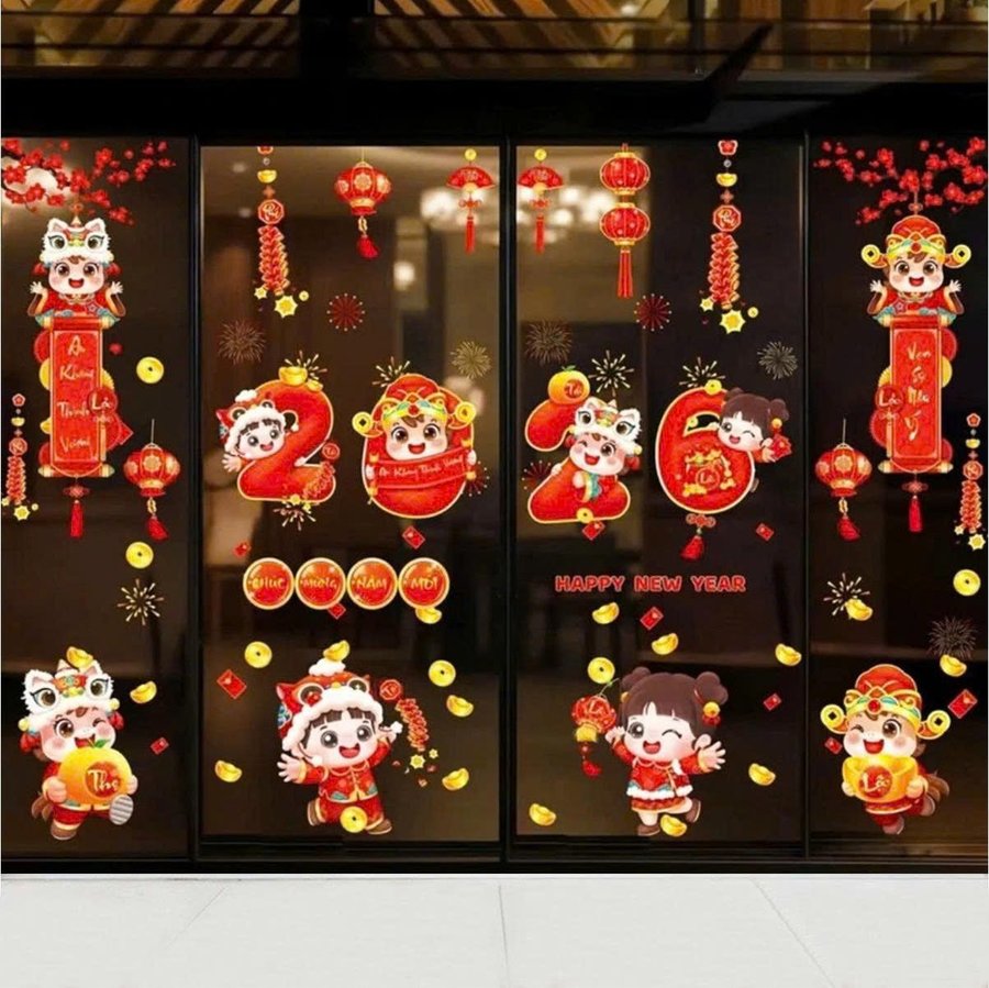 Combo decal tết tĩnh điện 2 mặt mừng năm mới tài lộc
