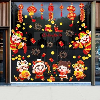 Combo decal tết tĩnh điện 2 mặt thần tài vui đón tết