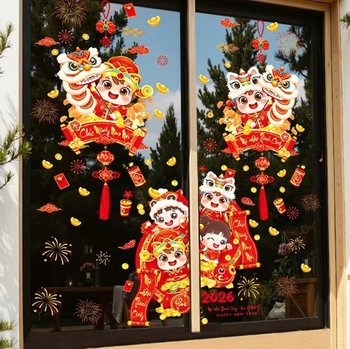 Combo decal tết tĩnh điện múa lân mừng năm mới vạn sự như ý