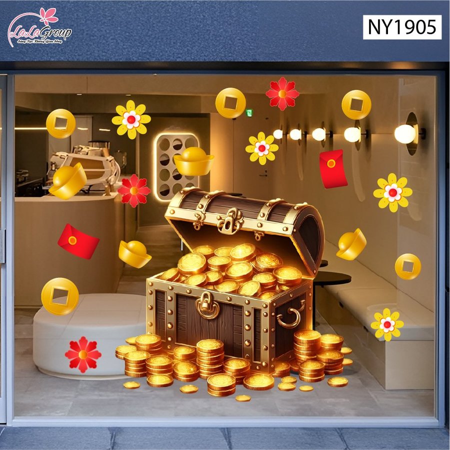 Decal Trang Trí Tết Rương Vàng Tài Lộc