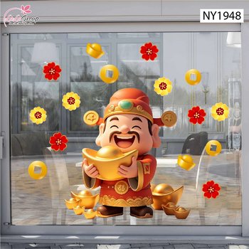 Decal Trang Trí Tết Thần Tài Tặng Vàng Phú Quý