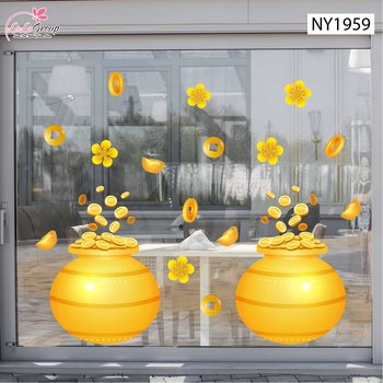 Decal Trang Trí Tết Hũ Tiền Vàng Tài Lộc