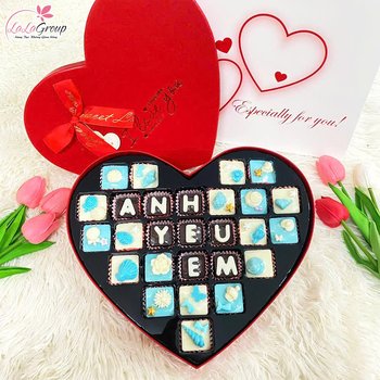 Hộp socola 27 viên 3D nổi  quà tặng tình nhân ngọt ngào chữ anh yêu em