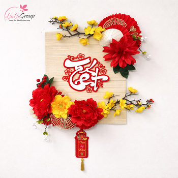 Mành tre 40cm trang trí tết kèm mai vàng khoe sắc