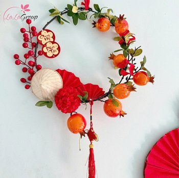 Vòng hoa lựu đỏ 30cm trang trí tết phát tài