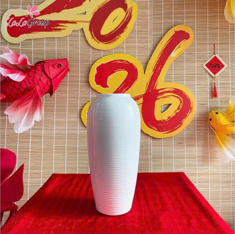 Bình Hoa Gốm Trắng Vân Ngang