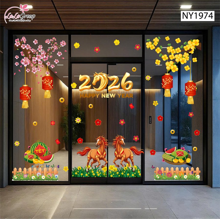 Combo Decal Trang Trí Tết Song Mã Đón Xuân 2026