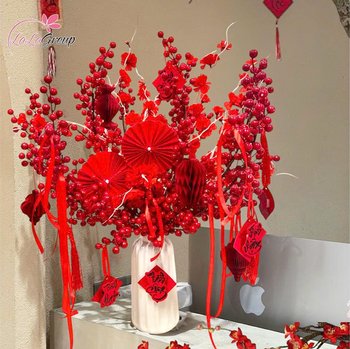 Bình hoa đào đông kèm lồng đèn may mắn