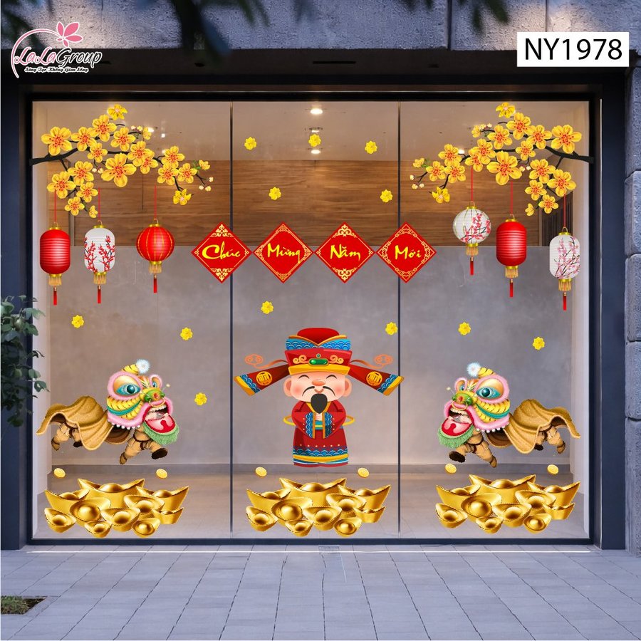 Combo Decal Trang Trí Tết Thần Tài Chúc Mừng Năm Mới Phát Tài Phát Lộc