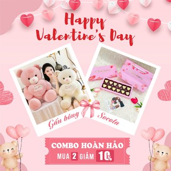Set quà tặng gấu bông ôm tim 70cm và socola ngọt ngào