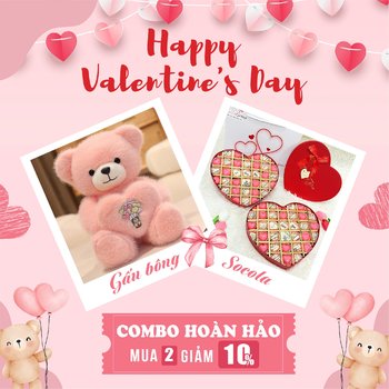 Set quà tặng gấu bông ôm tim và socola ngọt ngào