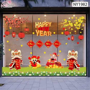 Combo decal trang trí tết thần tài chúc mừng năm mới an khang thịnh vượng
