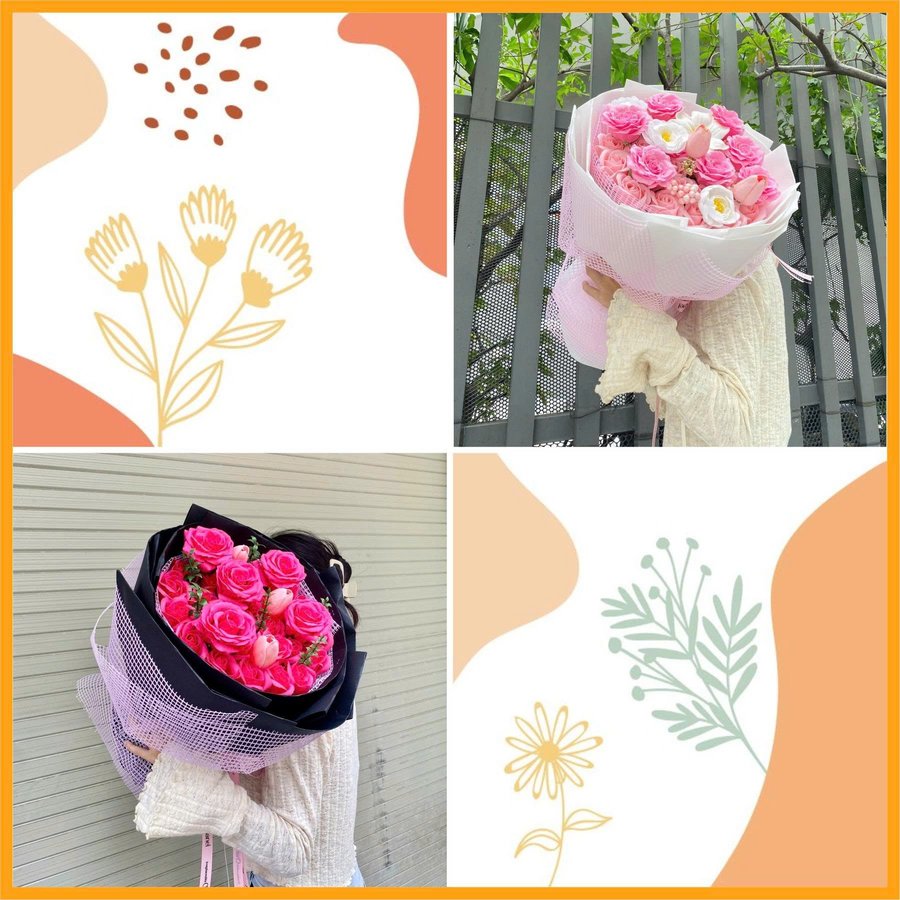 Bó hoa sáp thơm 35 hoa hồng mix các loại hoa xinh lung linh