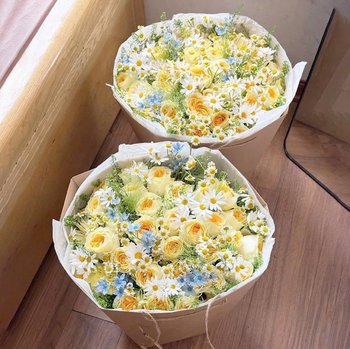 Bó Hoa Hồng Vàng Mix Cúc Họa Mi Nàng Thơ Dịu Dàng