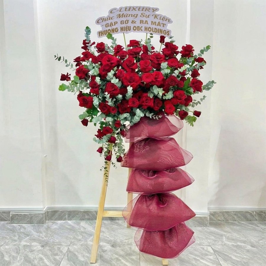 Kệ Hoa Chúc Mừng Khai Trương Đại Cát Tone Đỏ Nổi Bật