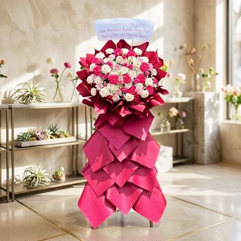 Kệ Hoa Chúc Mừng Khai Trương Tone Đỏ Hiện Đại Lộc Phát