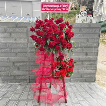 Kệ Hoa Khai Trương Mừng Đại Hội 2 Tầng Tone Đỏ Nổi Bật