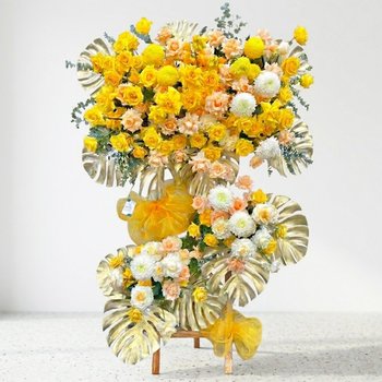 Kệ Hoa Mừng Khai Trương Sự Kiện Tone Vàng Kim Rực Rỡ Đại Cát Hưng Thịnh