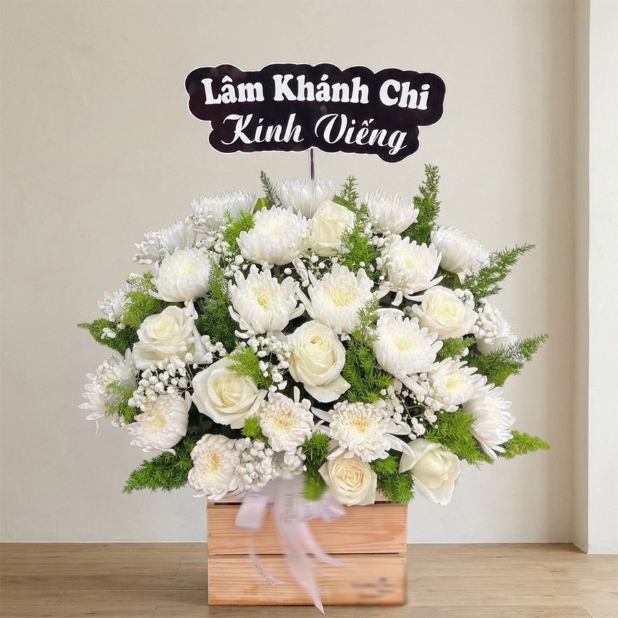 Chậu Hoa Chia Buồn Hoa Hồng Mix Hoa Cúc Trắng Tinh Tế