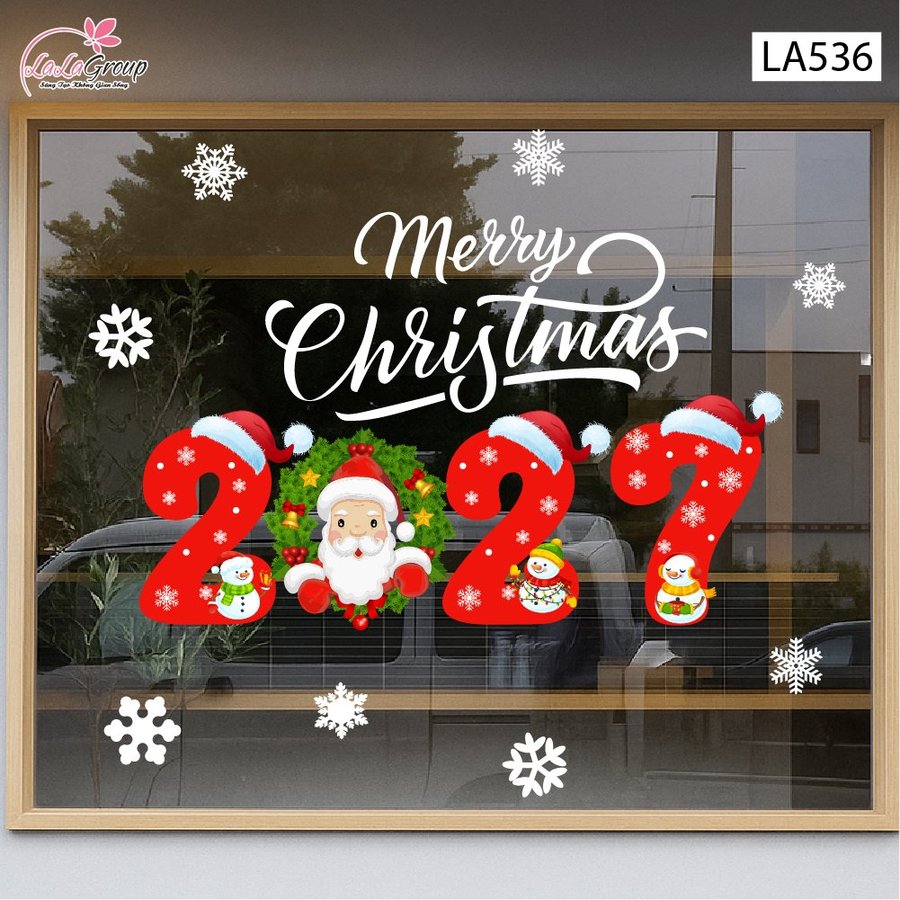 Decal Trang Trí Noel Ông Già Noel Vui Vẻ Và Merry Christmas