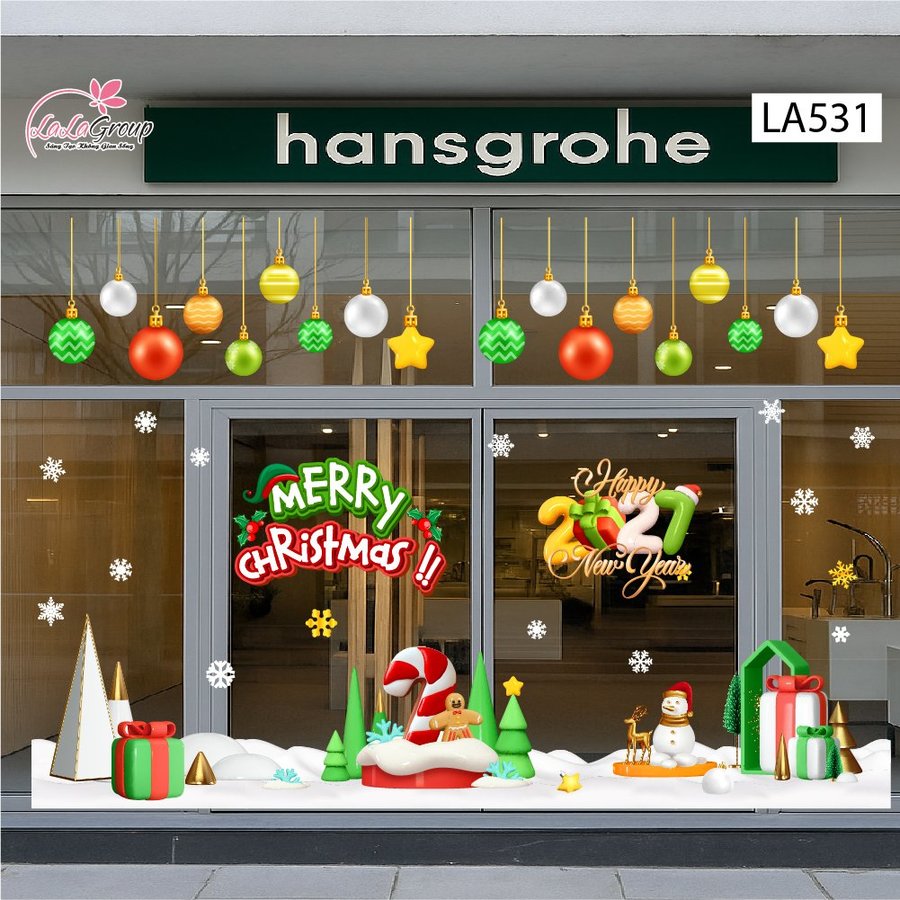 Combo Decal Trang Trí Noel Merry Christmas Cây Kẹo Khổng Lồ Và Những Hộp Quà