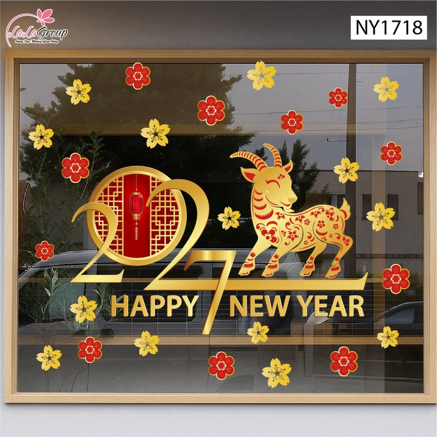 Decal Trang Trí Tết Đinh Mùi Và Mai Vàng Tài Lộc