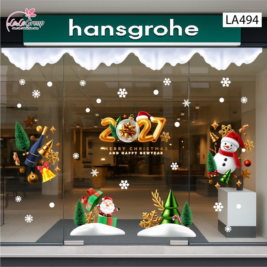 Combo Decal Trang Trí Noel Ông Già Noel Vui Nhộn Và Người Tuyết Vui Đón Giáng Sinh