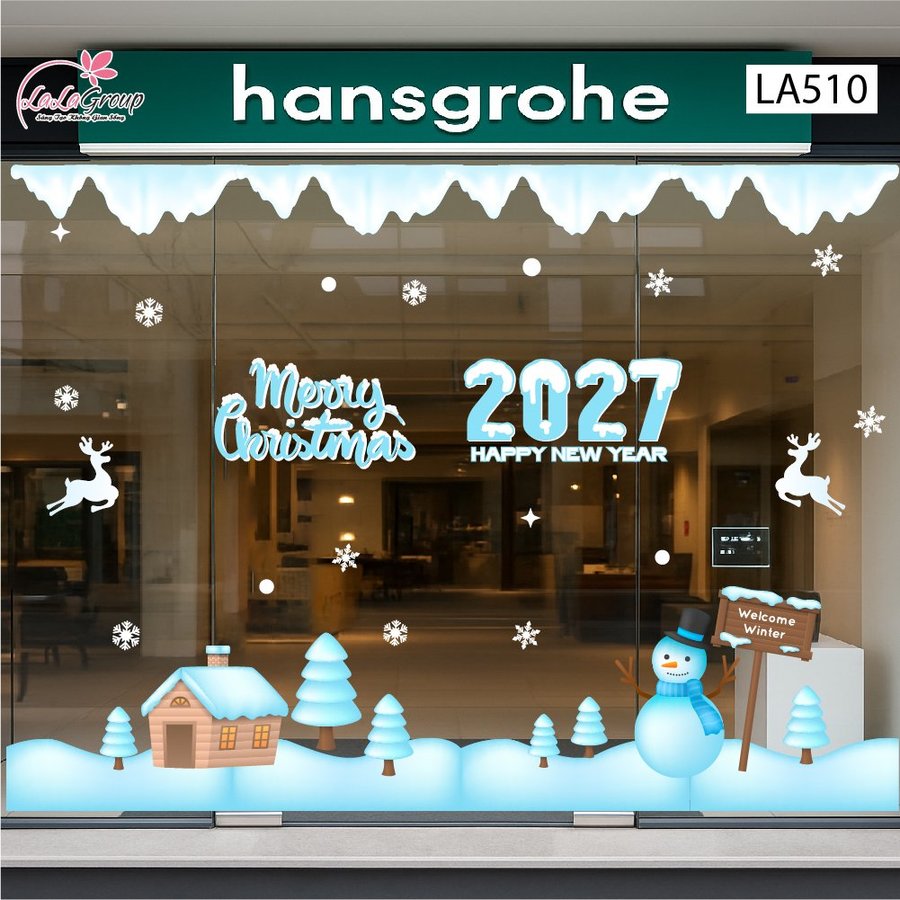 Combo Decal Trang Trí Noel Người Tuyết Và Những Ngôi Nhà Ấm Áp Chào Đón Giáng Sinh