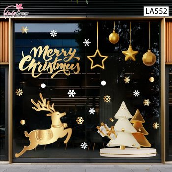 Combo Decal Trang Trí Noel Tuần Lộc Và Cây Thông Tone Vàng Gold Sang Trọng