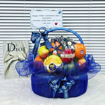 Giỏ Trái Cây Nhập Khẩu Gắn Lưới Tone Xanh Dương Tươi Mát An Lành