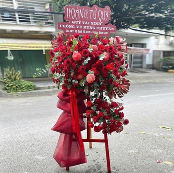 Kệ Hoa 2 Tầng Chúc Mừng Khai Trương Tone Đỏ Thịnh Vượng