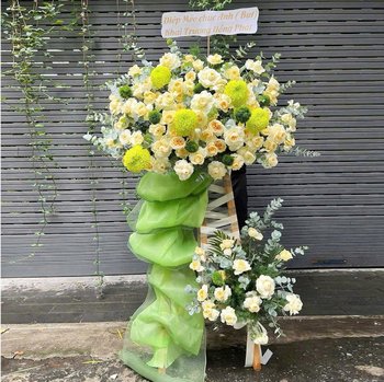 Kệ Hoa Chúc Mừng 2 Tầng Khai Trương Tone Xanh Lá Tinh Tế