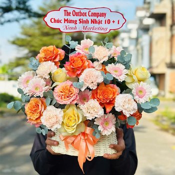 Giỏ Hoa Cẩm Chướng Tone Cam Hồng Sắc Màu Nổi Bật Xinh Xắn