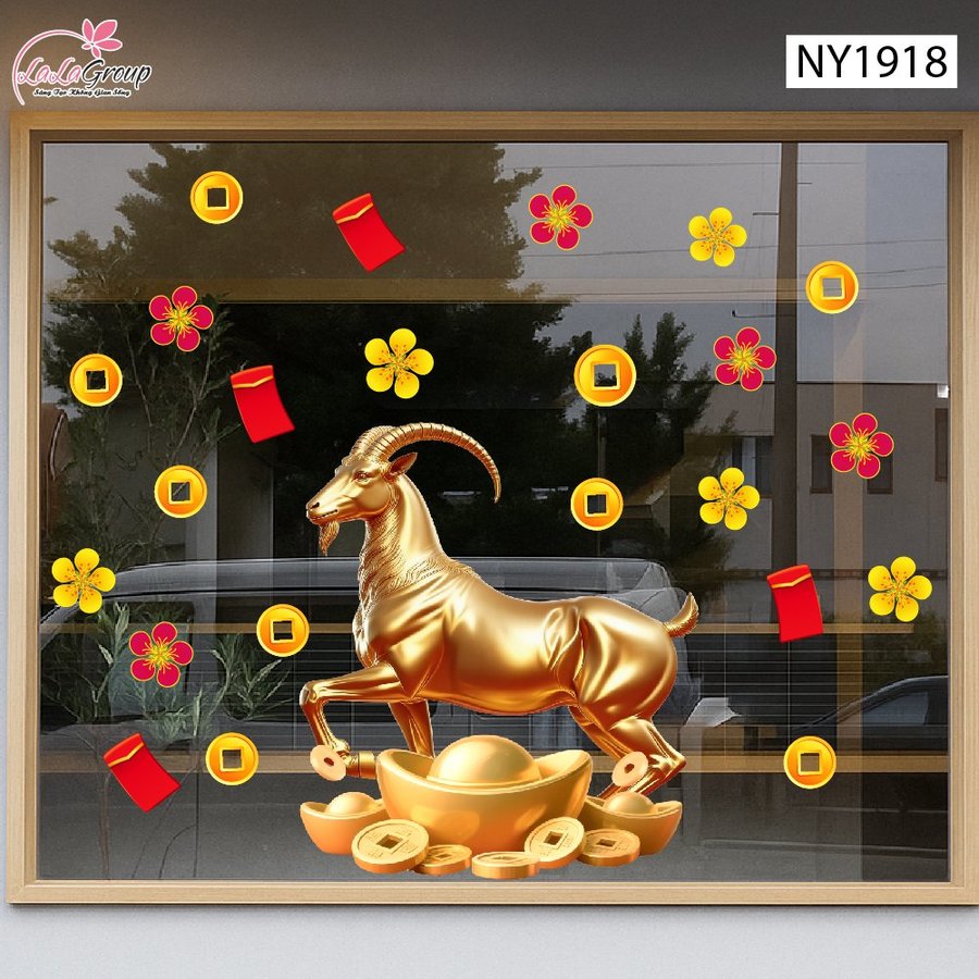 Decal Trang Trí Tết Dê Vàng Đón Tết Đinh Mùi Phú Quý