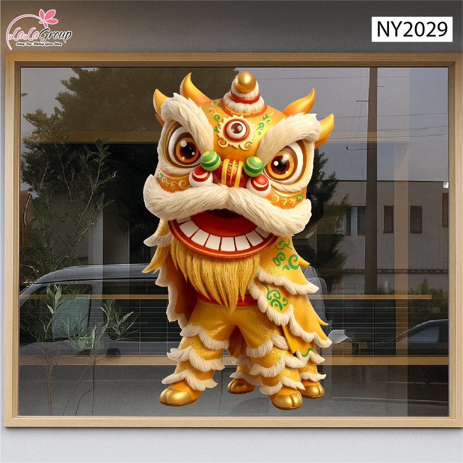 Decal Tết Múa Lân Vàng Khai Xuân Phú Quý