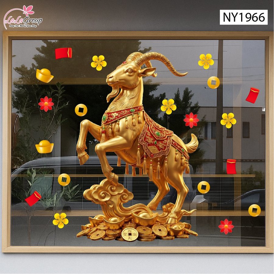Decal Trang Trí Tết Đinh Mùi 2027 Và Đào Đỏ Phú Quý