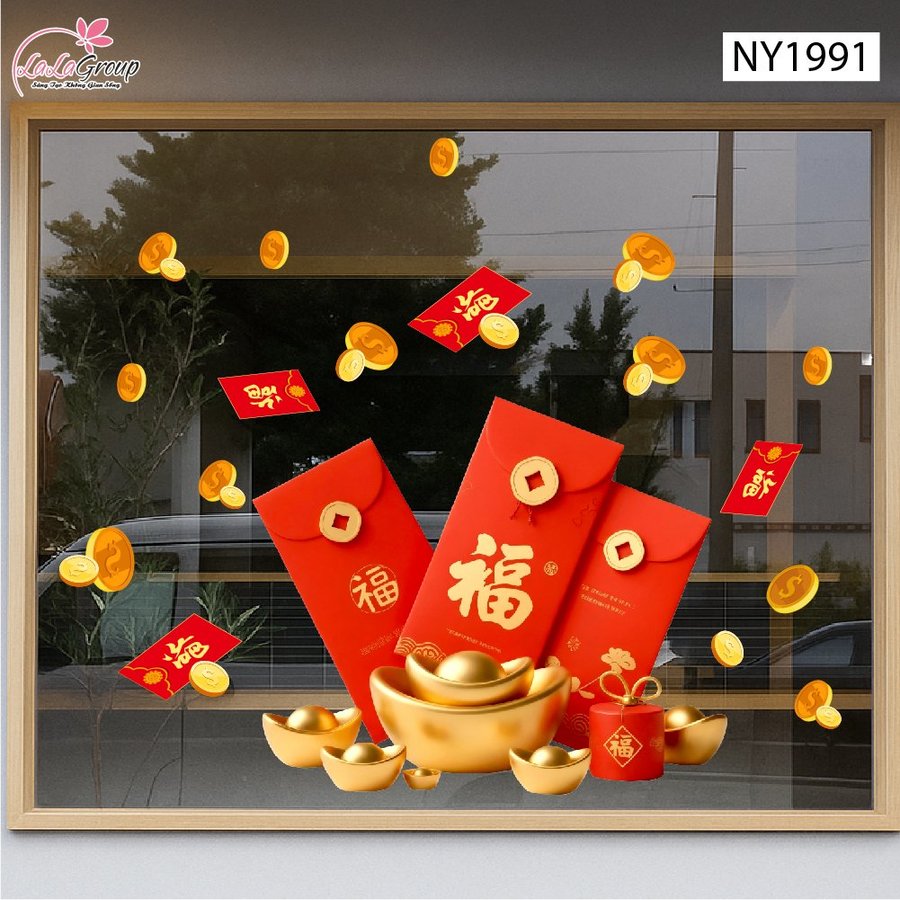 Decal Trang Trí Tết Bao Lì Xì Đỏ Phú Quý An Khang