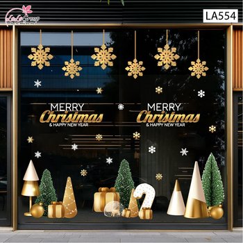 Combo Decal Trang Trí Noel Merry Christmas Và Hoa Tuyết Vàng Lấp Lánh