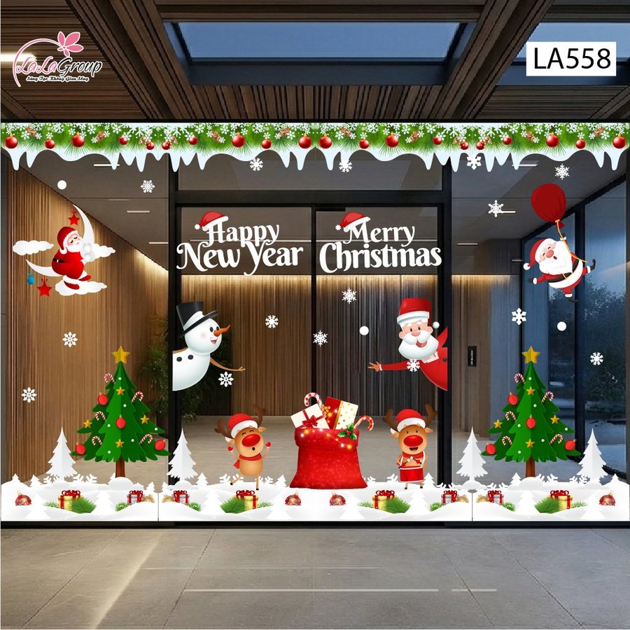 Combo Decal Trang Trí Noel Người Tuyết Và Tuần Lộc Dễ Thương
