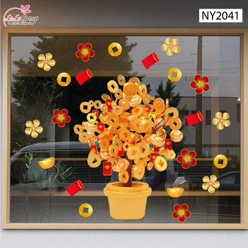 Decal Trang Trí Tết Cây Tài Lộc Vàng Phú Quý