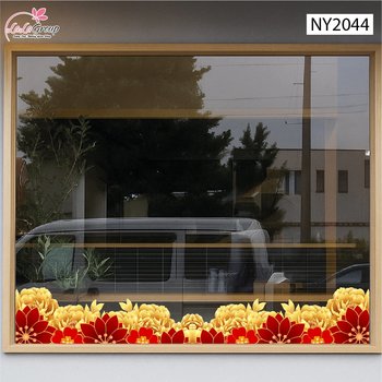 Decal Trang Trí Tết Chân Tường Dải Hoa Mẫu Đơn Phú Quý