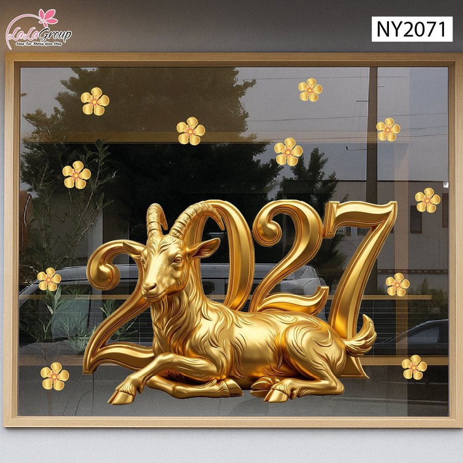 Decal Trang Trí Tết Dê Vàng Phú Quý Đón Năm 2027