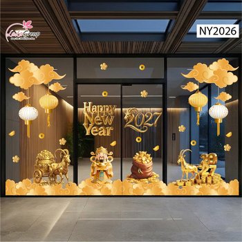 Combo Decal Trang Trí Tết 2027 Happy New Year Kim Mùi Phú Quý
