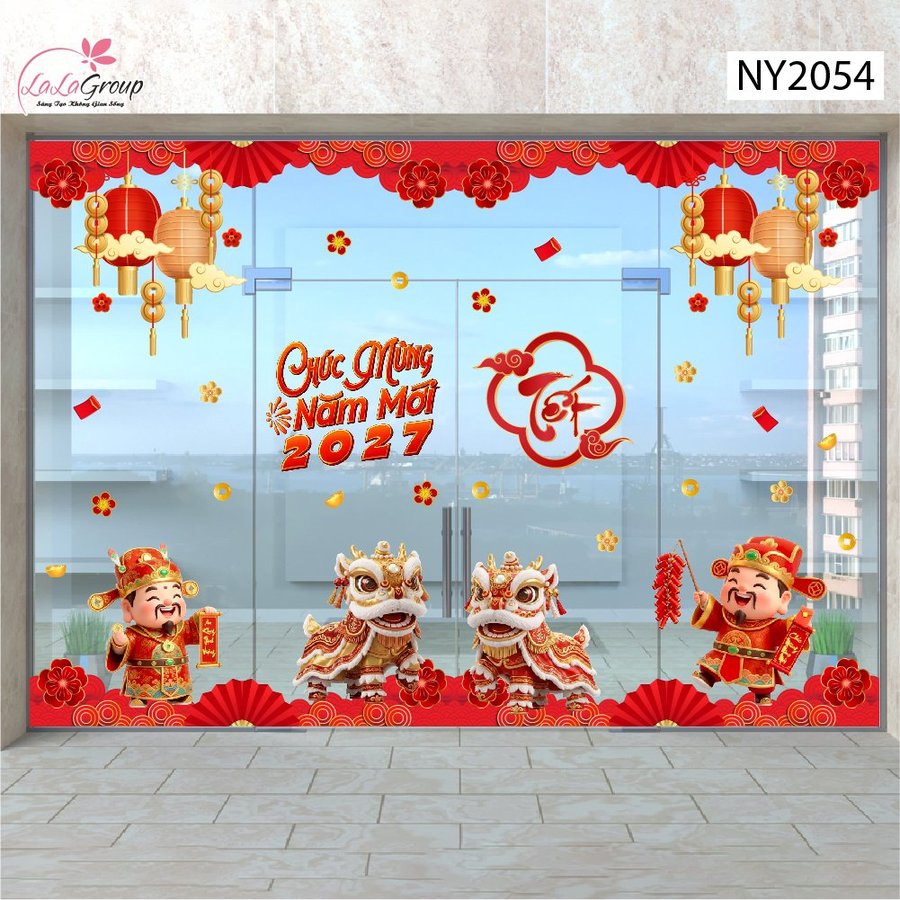 Combo Decal Trang Trí Tết 2027 Lân Sư Rộn Ràng Đón Xuân