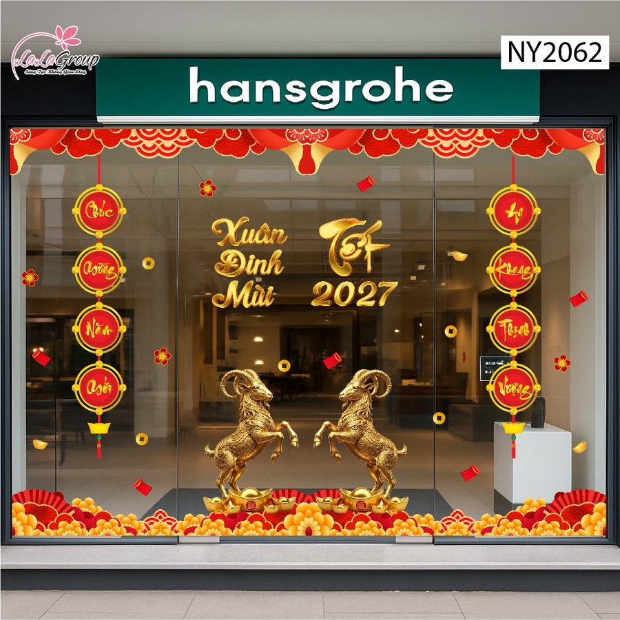 Combo Decal Trang Trí Tết 2027 Đinh Mùi Phúc Lộc Tài Vượng