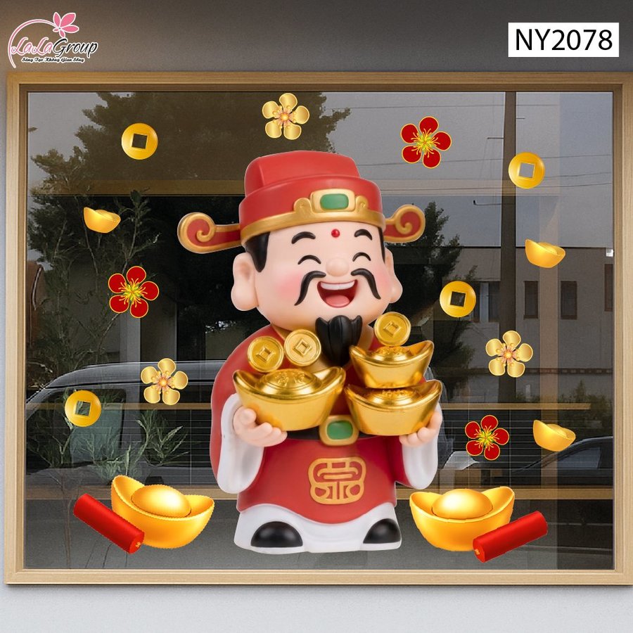 Decal Trang Trí Tết Thần Tài Đón Tài Lộc Đầy Tay