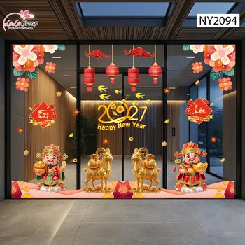 Combo Decal Trang Trí Tết Song Mùi Kim Tài Và Thần Tài Đón Xuân 2027