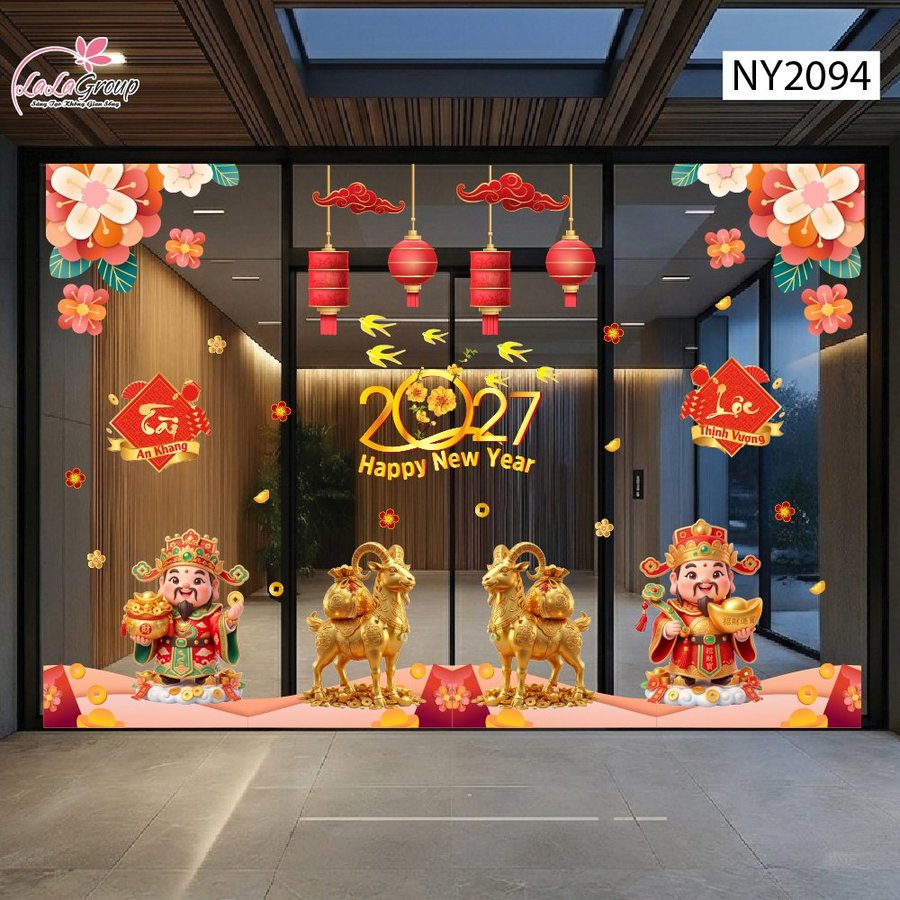 Combo Decal Trang Trí Tết Song Mùi Kim Tài Và Thần Tài Đón Xuân 2027